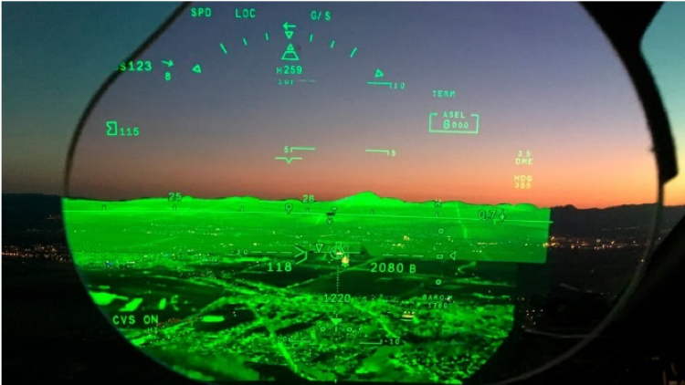 view from the cockpit of an airplane with information overlaid on the image