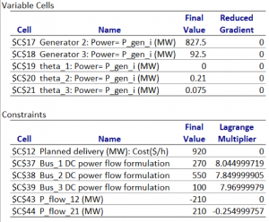 screencapture of excel output