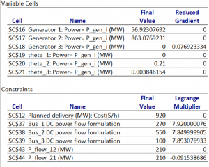 screencapture of excel output