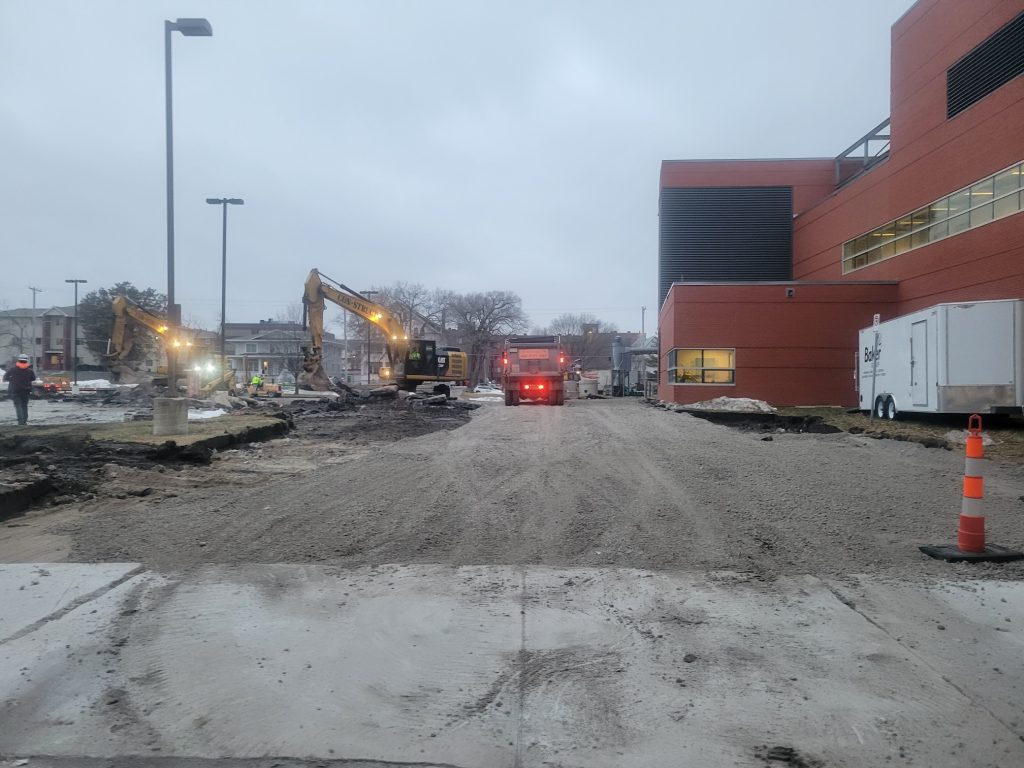 concrete demolition begins with heavy equipment